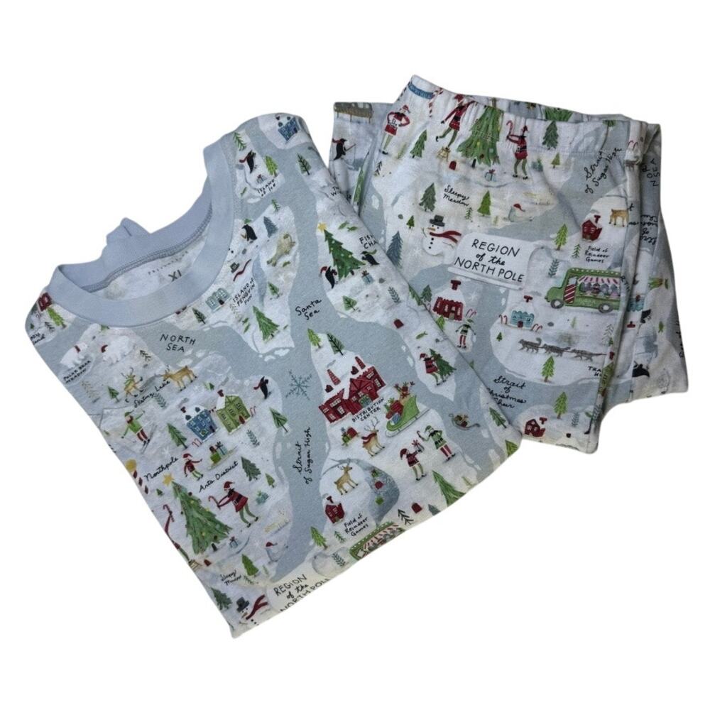 Pottery Barn Kids XL Organic Cotton Pajama Set North Pole Map Print